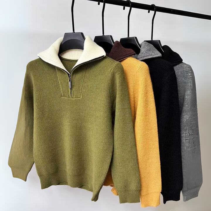 Herren Fleecejacke mit Henley-Kragen und Reißverschluss