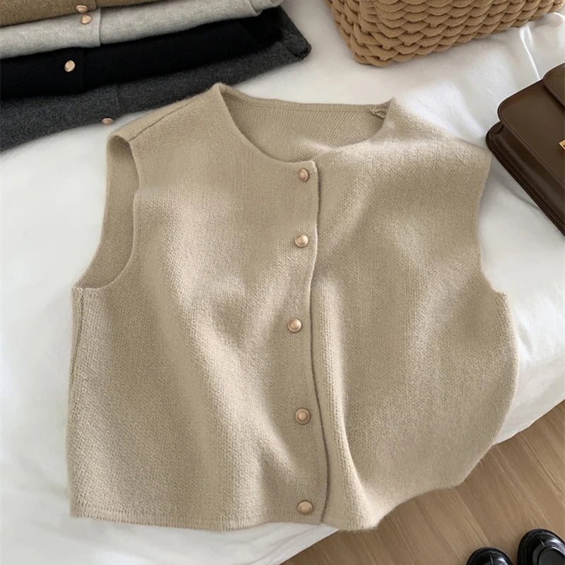 Gilet Donna Senza Maniche con Chiusura a Bottoni per Look Casual e Rilassato 0