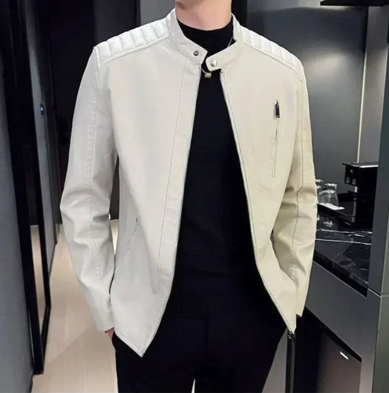 Giubbotto Pelle Uomo Slim Fit con Tasche Zip per Look Urbano Elegante 0