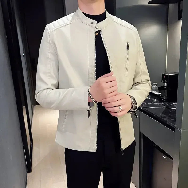 Giubbotto Pelle Uomo Slim Fit con Tasche Zip per Look Urbano Elegante 1