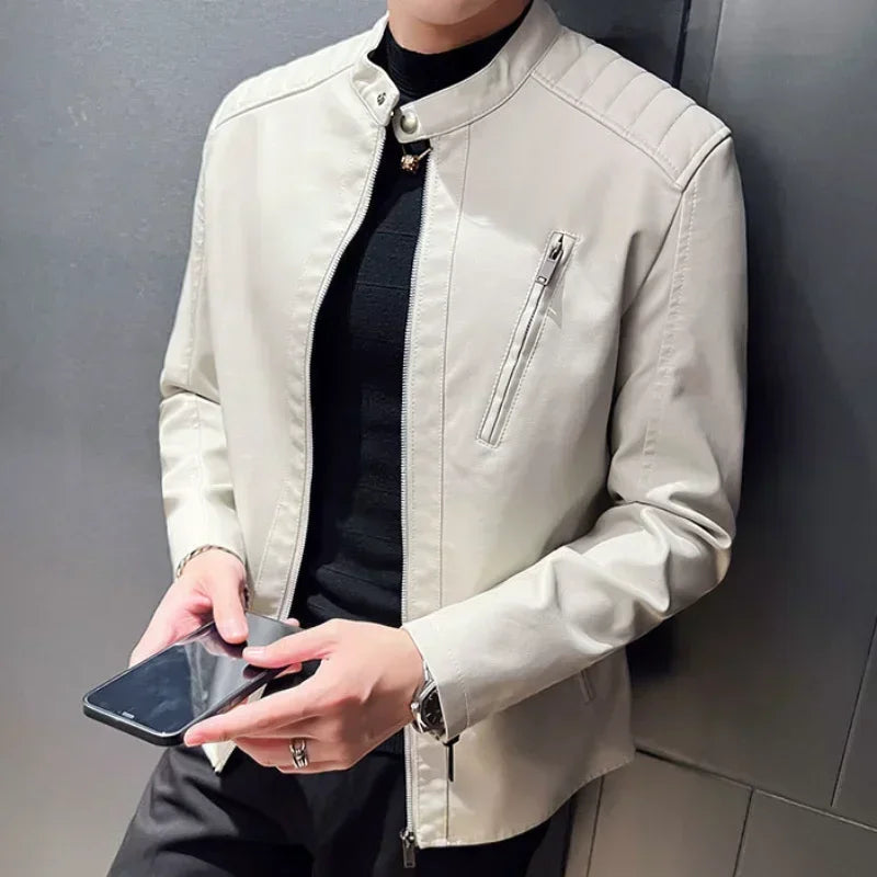 Giubbotto Pelle Uomo Slim Fit con Tasche Zip per Look Urbano Elegante 2