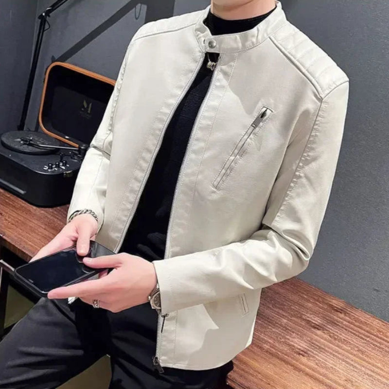 Giubbotto Pelle Uomo Slim Fit con Tasche Zip per Look Urbano Elegante 4