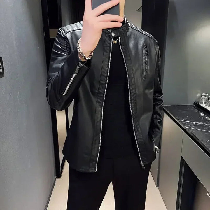 Giubbotto Pelle Uomo Slim Fit con Tasche Zip per Look Urbano Elegante 5