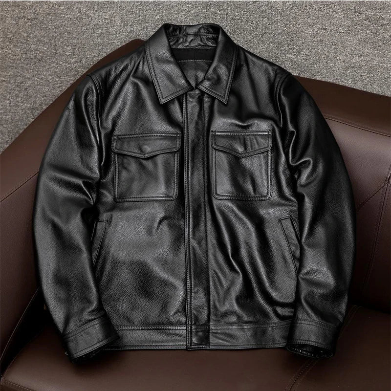 Giubbotto Pelle Uomo Vintage con Zip Nascosta, Giacca Elegante per Stile Quotidiano 0
