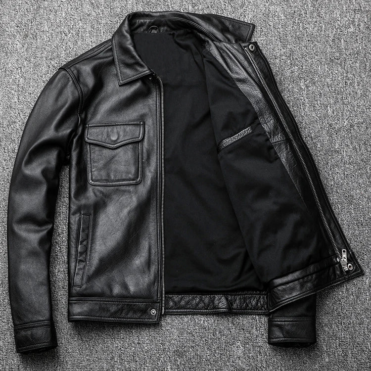 Giubbotto Pelle Uomo Vintage con Zip Nascosta, Giacca Elegante per Stile Quotidiano 1