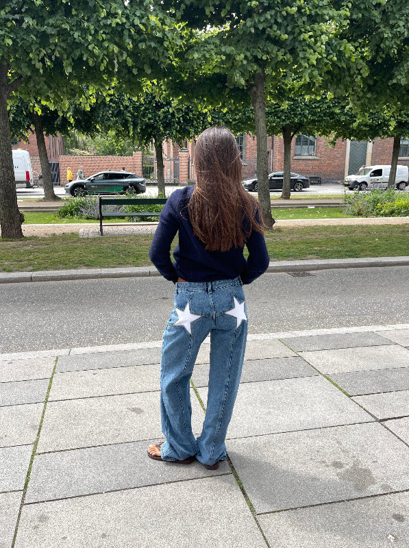 Jeans Donna Dritti a Vita Alta con Ricamo a Stella, Look Casual e Versatile 11