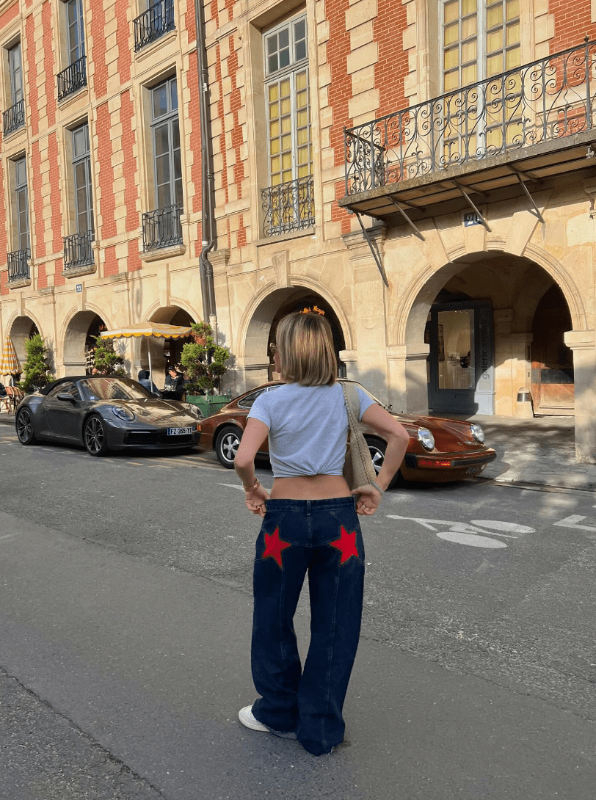 Jeans Donna Dritti a Vita Alta con Ricamo a Stella, Look Casual e Versatile 5