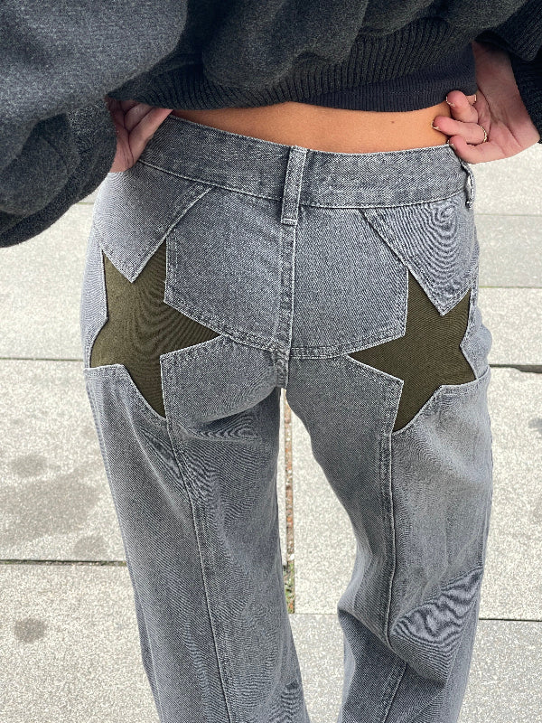 Jeans Donna Dritti a Vita Alta con Ricamo a Stella, Look Casual e Versatile 8