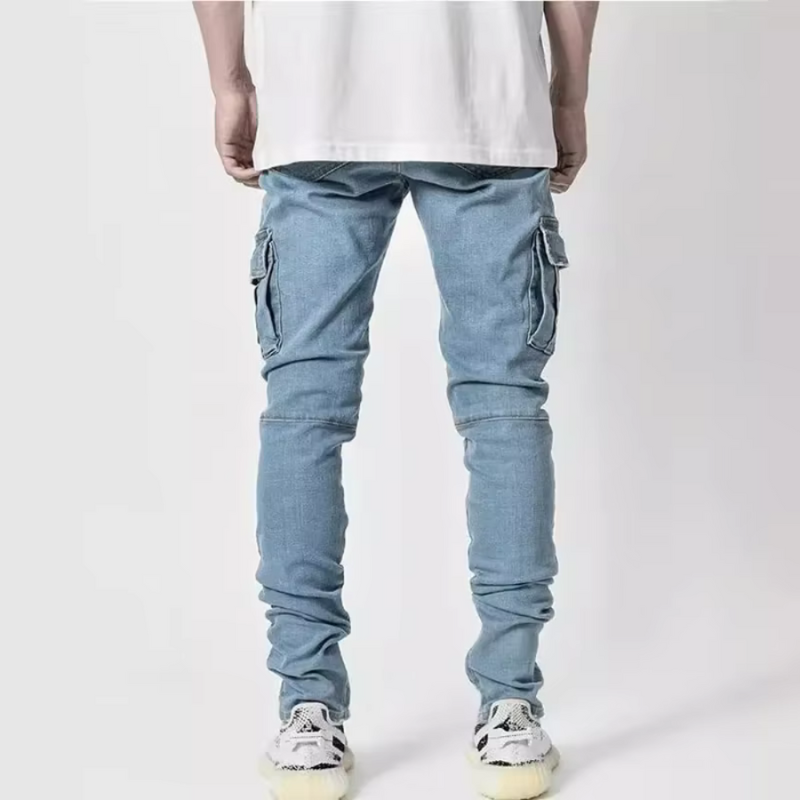 Jeans da Uomo Slim Fit con Tasche Cargo in Denim Leggero per Look Moderno