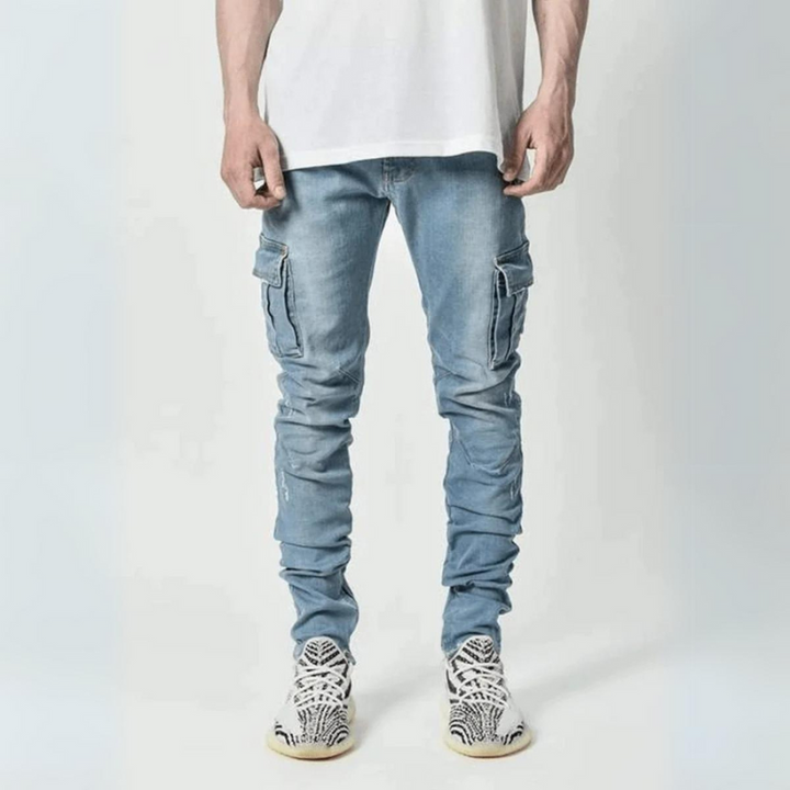 Jeans da Uomo Slim Fit con Tasche Cargo in Denim Leggero per Look Moderno