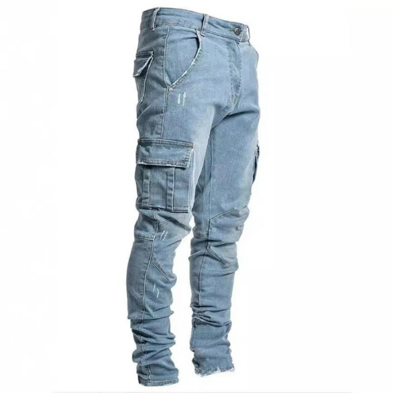 Jeans da Uomo Slim Fit con Tasche Cargo in Denim Leggero per Look Moderno