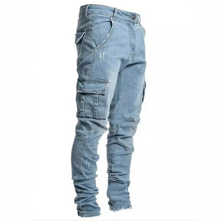 Jeans da Uomo Slim Fit con Tasche Cargo in Denim Leggero per Look Moderno