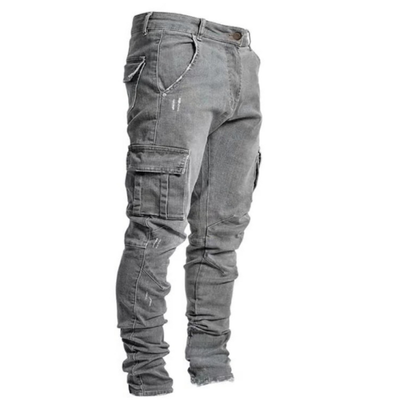 Jeans da Uomo Slim Fit con Tasche Cargo in Denim Leggero per Look Moderno