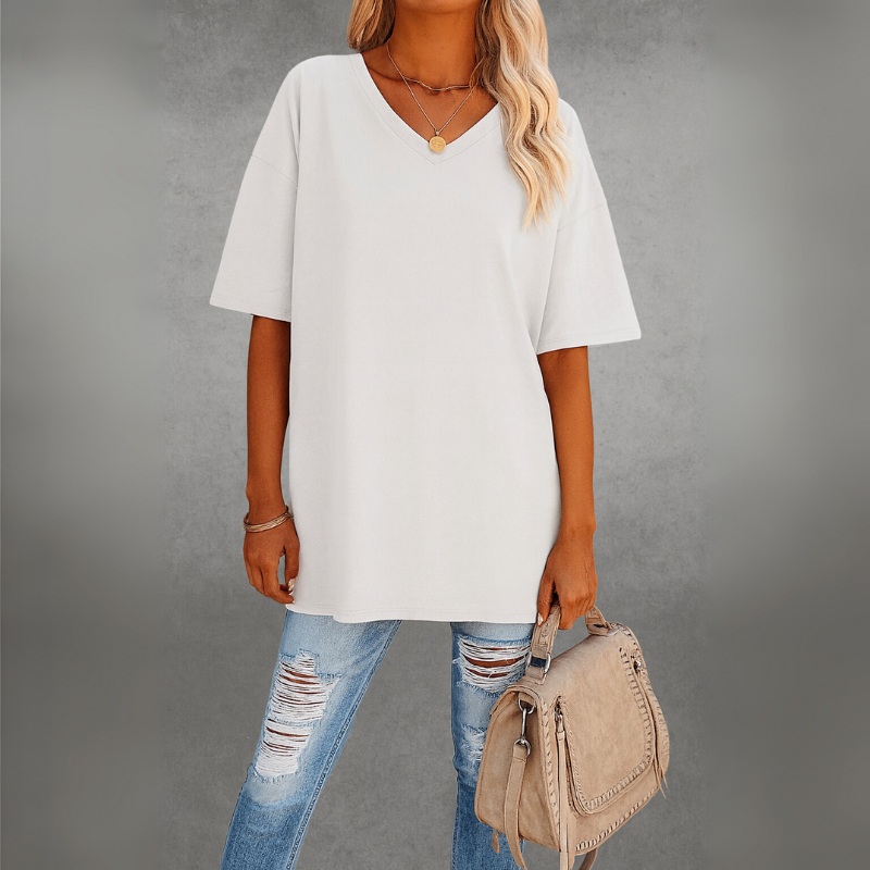 Oversize-T-Shirt mit V-Ausschnitt für Damen