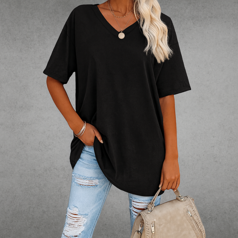Oversize-T-Shirt mit V-Ausschnitt für Damen
