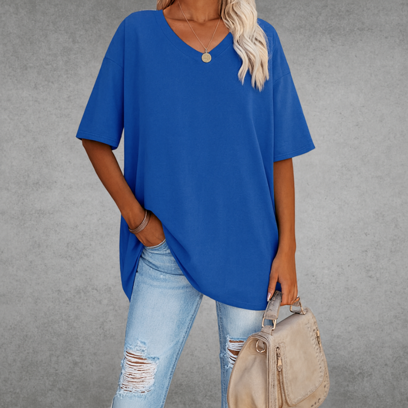 Oversize-T-Shirt mit V-Ausschnitt für Damen