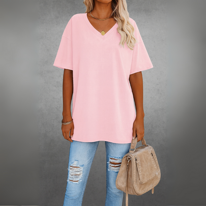 Oversize-T-Shirt mit V-Ausschnitt für Damen