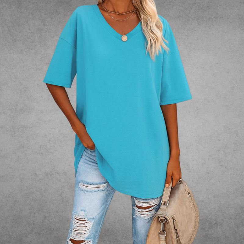 Oversize-T-Shirt mit V-Ausschnitt für Damen