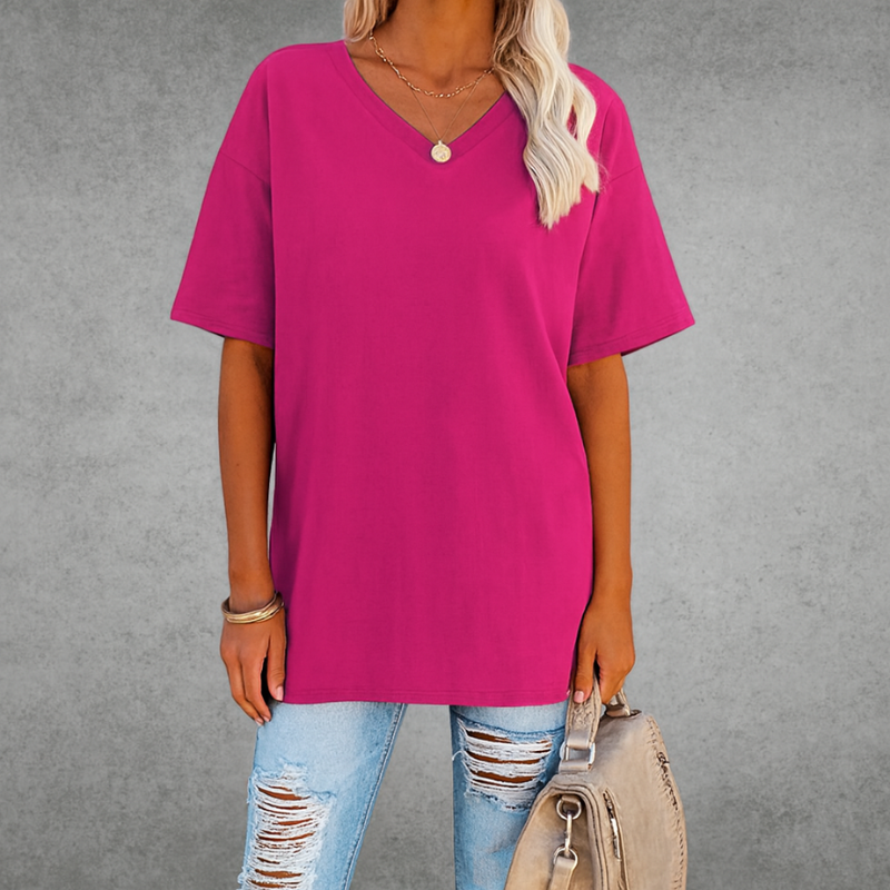 Oversize-T-Shirt mit V-Ausschnitt für Damen