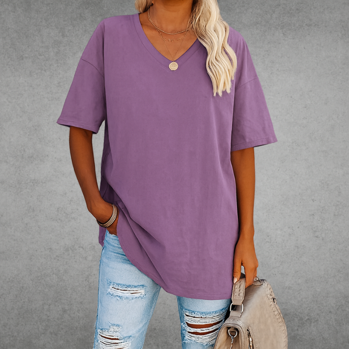 Oversize-T-Shirt mit V-Ausschnitt für Damen
