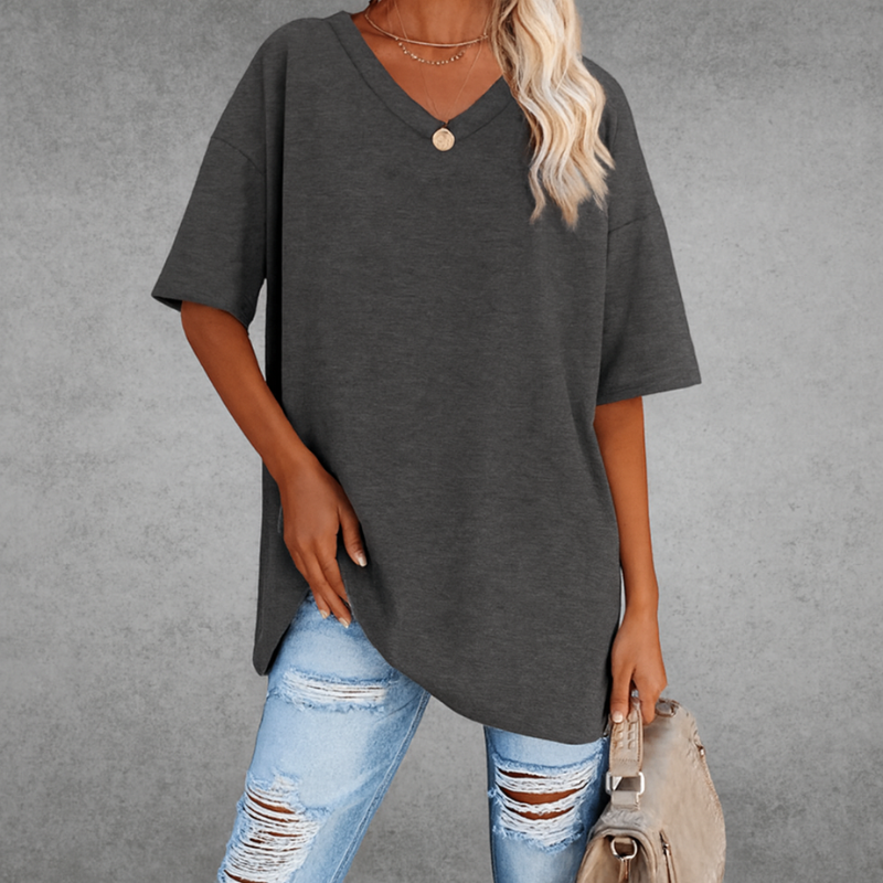 Oversize-T-Shirt mit V-Ausschnitt für Damen