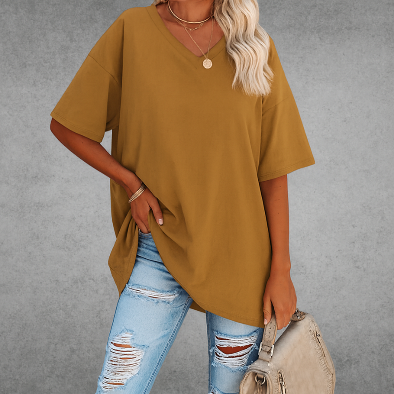 Oversize-T-Shirt mit V-Ausschnitt für Damen