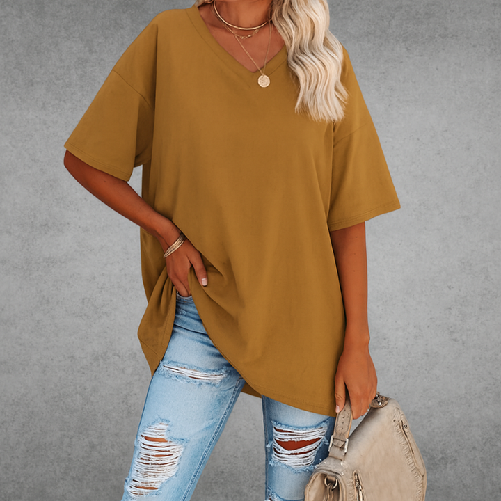 Oversize-T-Shirt mit V-Ausschnitt für Damen