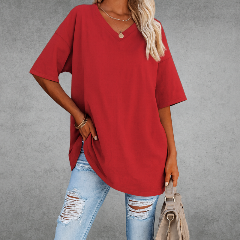 Oversize-T-Shirt mit V-Ausschnitt für Damen