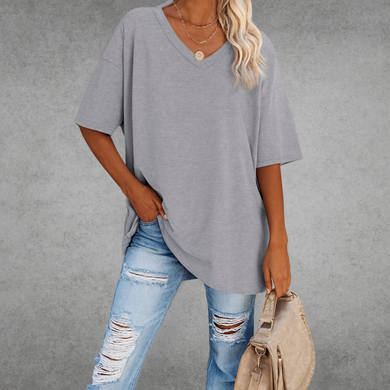 Oversize-T-Shirt mit V-Ausschnitt für Damen