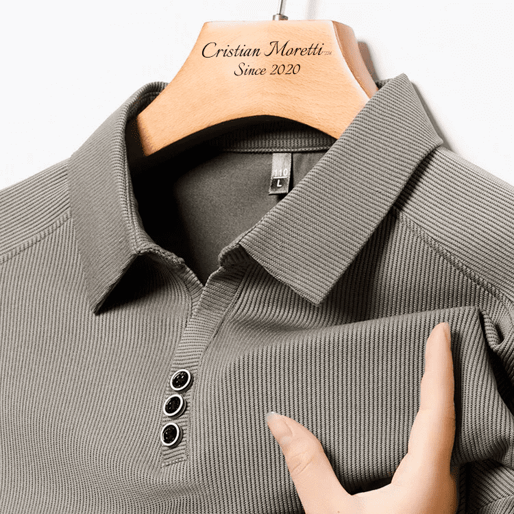 Maglietta Uomo a Maniche Lunghe Elegante con Bottoni in Metallo e Design a Nido d'Ape 0