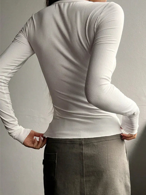 Slim Fit Damen Langarmshirts mit Henley-Kragen