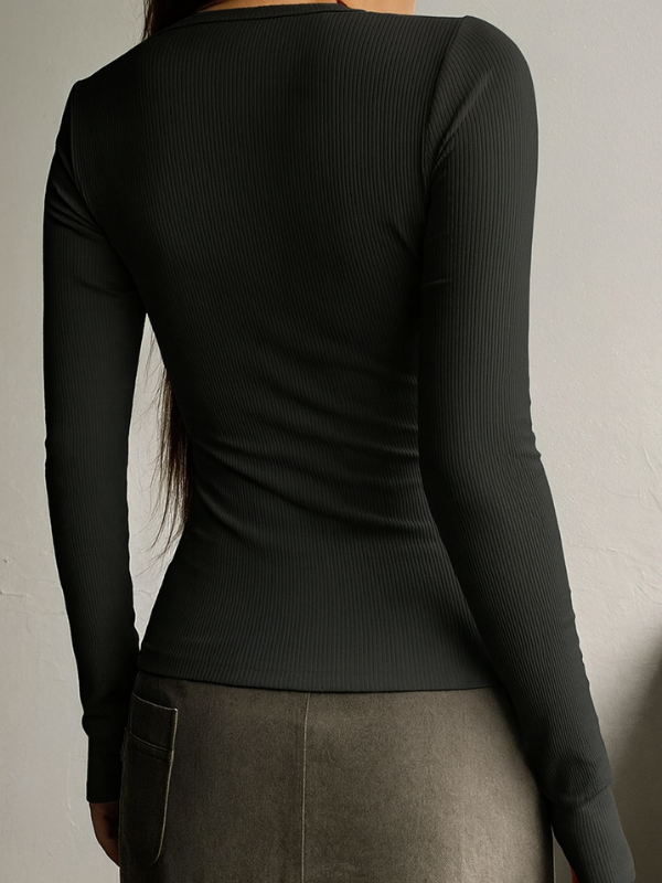 Slim Fit Damen Langarmshirts mit Henley-Kragen