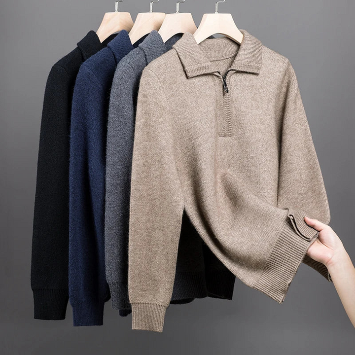 Eleganter Herrenpullover mit halbem Reißverschluss für die kühleren Jahreszeiten