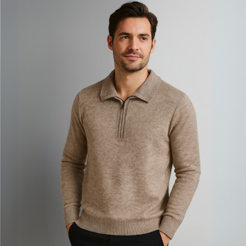 Eleganter Herrenpullover mit halbem Reißverschluss für die kühleren Jahreszeiten