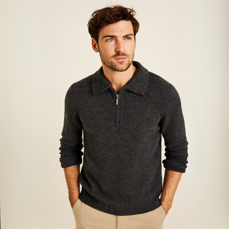 Eleganter Herrenpullover mit halbem Reißverschluss für die kühleren Jahreszeiten