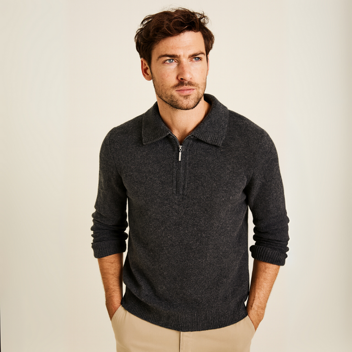 Eleganter Herrenpullover mit halbem Reißverschluss für die kühleren Jahreszeiten