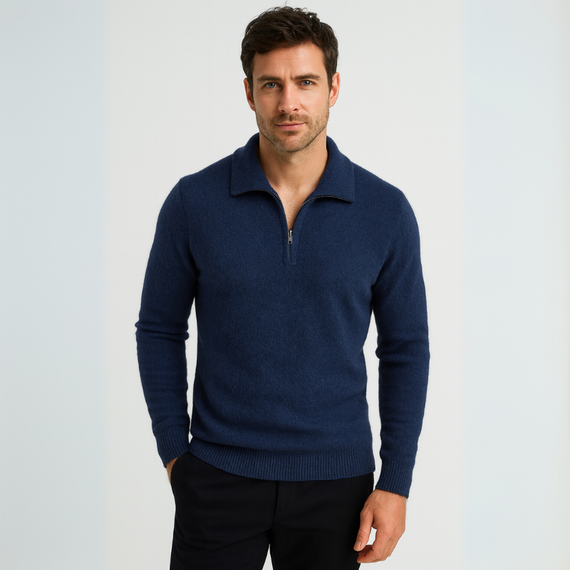 Eleganter Herrenpullover mit halbem Reißverschluss für die kühleren Jahreszeiten
