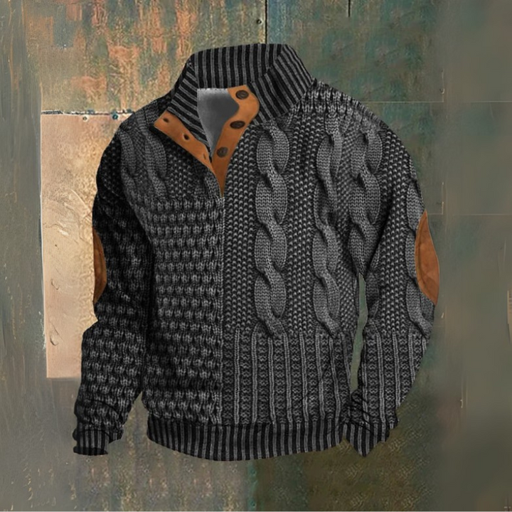Herrenpullover mit Zopfmuster und Ellbogenpatches