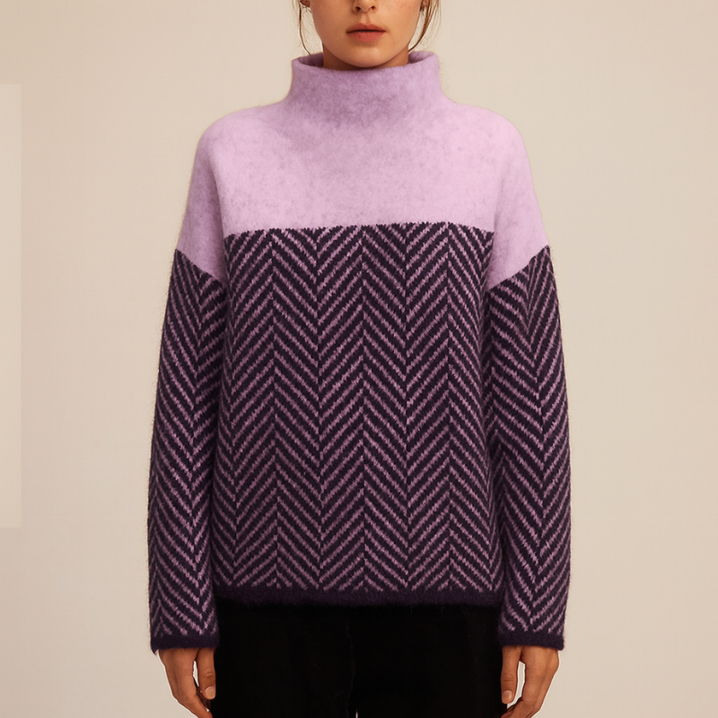 Eleganter Damenpullover mit Stehkragen und Zickzackmuster