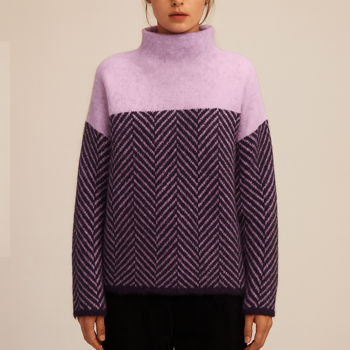 Eleganter Damenpullover mit Stehkragen und Zickzackmuster