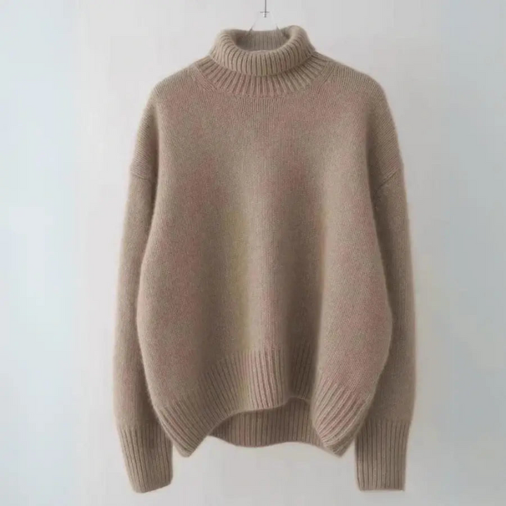 Eleganter Damenpullover aus Wolle mit weitem Schnitt und hohem Kragen