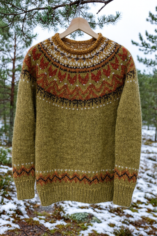 Maglione Femminile in Lana con Motivo Isola Fiera – Caldo e Accogliente per Inverno, Maniche Lunghe e Fit Regolare