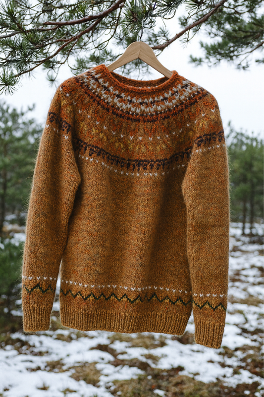 Maglione Femminile in Lana con Motivo Isola Fiera – Caldo e Accogliente per Inverno, Maniche Lunghe e Fit Regolare