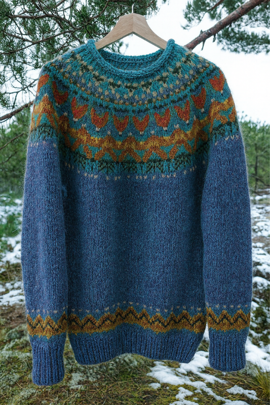Maglione Femminile in Lana con Motivo Isola Fiera – Caldo e Accogliente per Inverno, Maniche Lunghe e Fit Regolare
