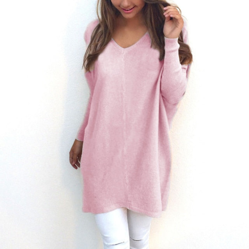 Langer Pullover für Damen mit V-Ausschnitt - Eleganter und vielseitiger Damenpullover