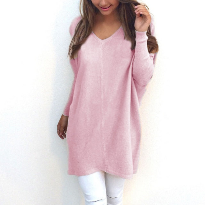 Langer Pullover für Damen mit V-Ausschnitt - Eleganter und vielseitiger Damenpullover