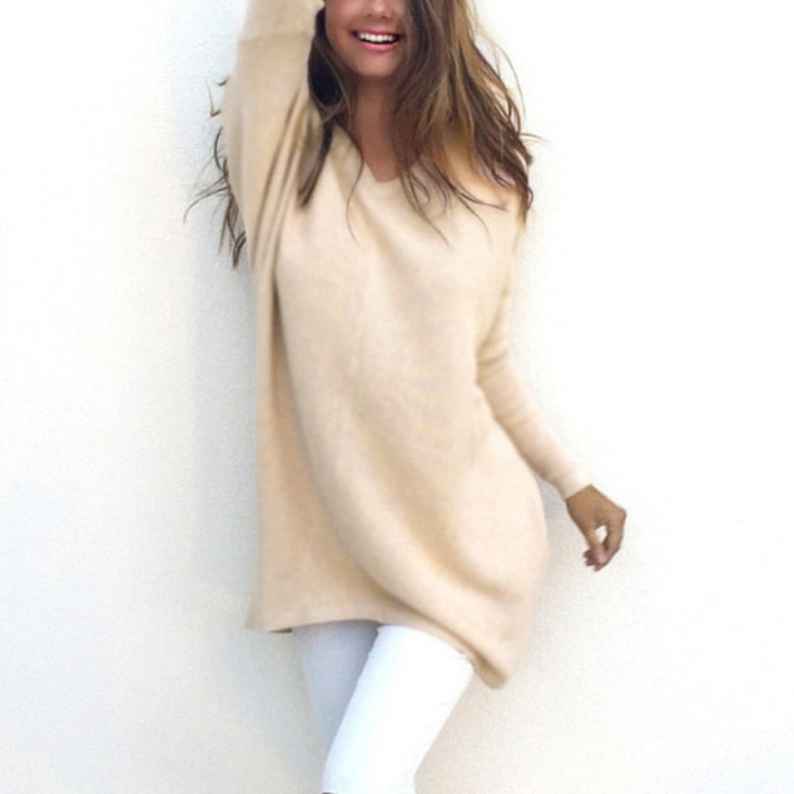 Langer Pullover für Damen mit V-Ausschnitt - Eleganter und vielseitiger Damenpullover
