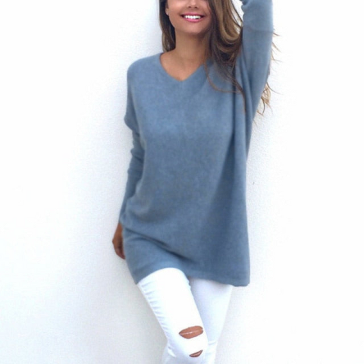Langer Pullover für Damen mit V-Ausschnitt - Eleganter und vielseitiger Damenpullover