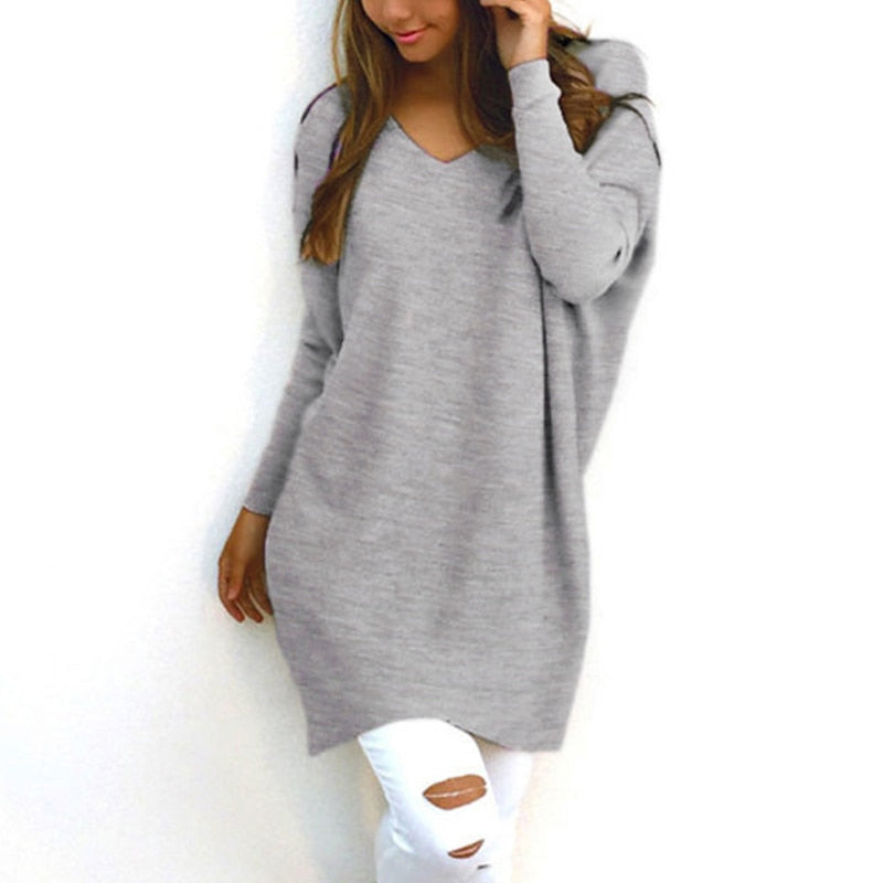 Langer Pullover für Damen mit V-Ausschnitt - Eleganter und vielseitiger Damenpullover