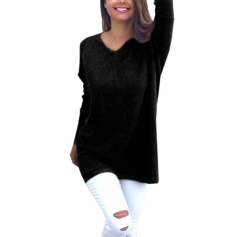 Langer Pullover für Damen mit V-Ausschnitt - Eleganter und vielseitiger Damenpullover